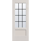 12 light grille flush glazed fiberglass entry door, 3/4 lite shaker, 32" x 80", white satin smooth finish, white grilles between glass
