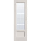 15 light grille flush glazed hurricane-rated fiberglass entry door, 3/4 lite shaker, 32" x 96", white satin smooth finish, white grilles between glass
