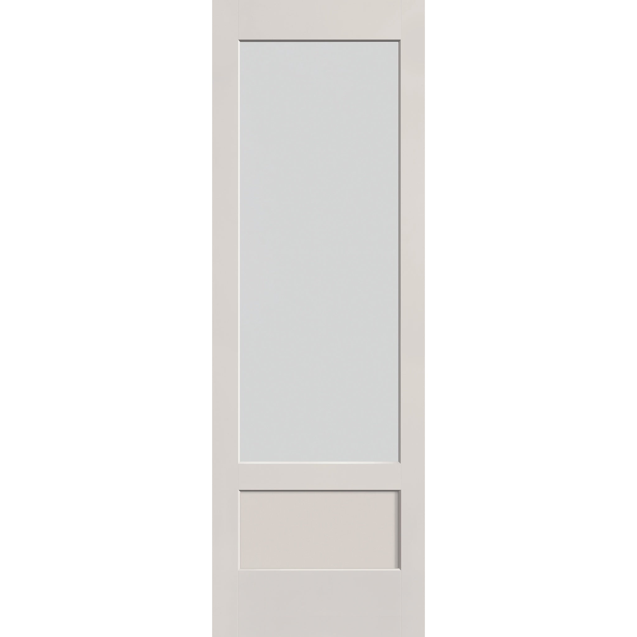 Frost flush glazed fiberglass entry door, 3/4 lite shaker, 32" x 96", white satin smooth finish