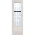 15 light grille flush glazed fiberglass entry door, 3/4 lite shaker, 32" x 96", white satin smooth finish, white grilles between glass