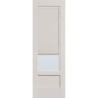 Raise & Lower Blinds flush glazed fiberglass entry door, 3/4 lite shaker, 32" x 96", white satin smooth finish, white blinds