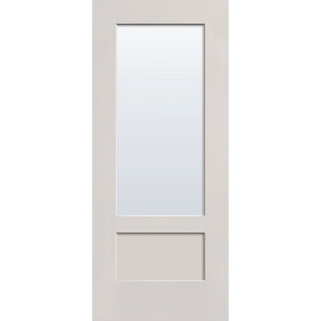 Clear flush glazed hurricane-rated fiberglass entry door, 3/4 lite shaker, 34" x 80", white satin smooth finish