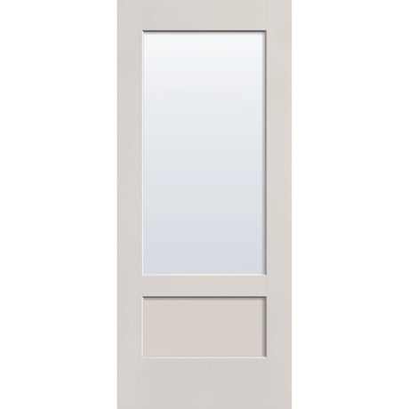 Clear flush glazed hurricane-rated fiberglass entry door, 3/4 lite shaker, 34" x 80", white satin smooth finish