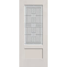 Austin flush glazed fiberglass entry door, 3/4 lite shaker, 34" x 80", white satin smooth finish, Satin Nickel caming