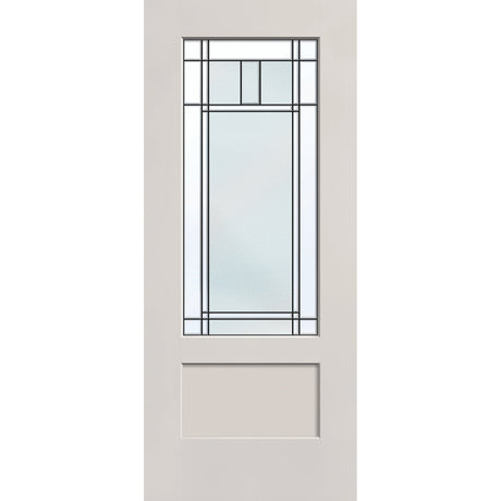 Berkley flush glazed fiberglass entry door, 3/4 lite shaker, 34" x 80", white satin smooth finish, Patina caming