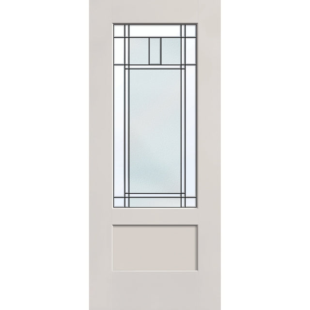 Berkley flush glazed fiberglass entry door, 3/4 lite shaker, 34" x 80", white satin smooth finish, Patina caming