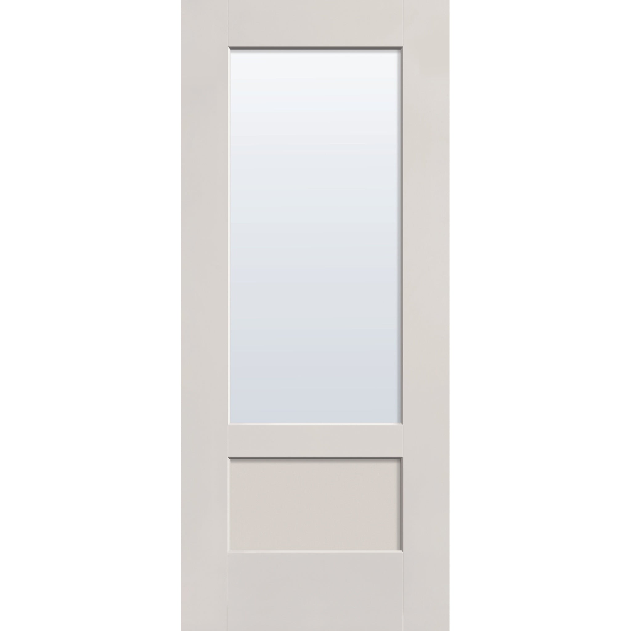 Clear flush glazed fiberglass entry door, 3/4 lite shaker, 34" x 80", white satin smooth finish