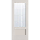 12 light grille flush glazed fiberglass entry door, 3/4 lite shaker, 34" x 80", white satin smooth finish, white grilles between glass