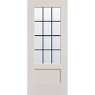 12 light grille flush glazed fiberglass entry door, 3/4 lite shaker, 34" x 80", white satin smooth finish, white grilles between glass