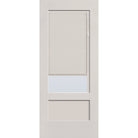 Raise & Lower Blinds flush glazed fiberglass entry door, 3/4 lite shaker, 34" x 80", white satin smooth finish, white blinds