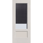 Raise & Lower Blinds flush glazed fiberglass entry door, 3/4 lite shaker, 34" x 80", white satin smooth finish, slate blinds