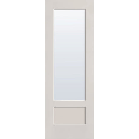 Clear flush glazed hurricane-rated fiberglass entry door, 3/4 lite shaker, 34" x 96", white satin smooth finish