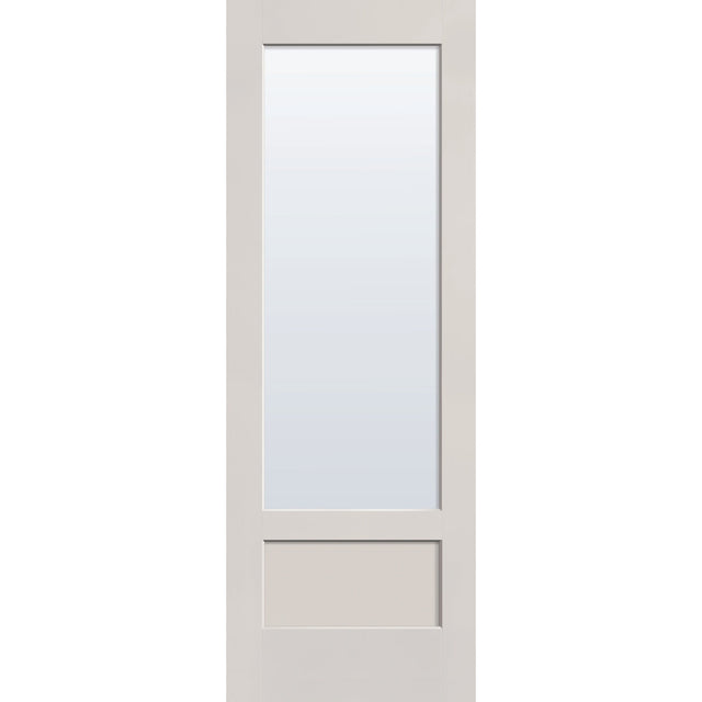 Clear flush glazed fiberglass entry door, 3/4 lite shaker, 34" x 96", white satin smooth finish