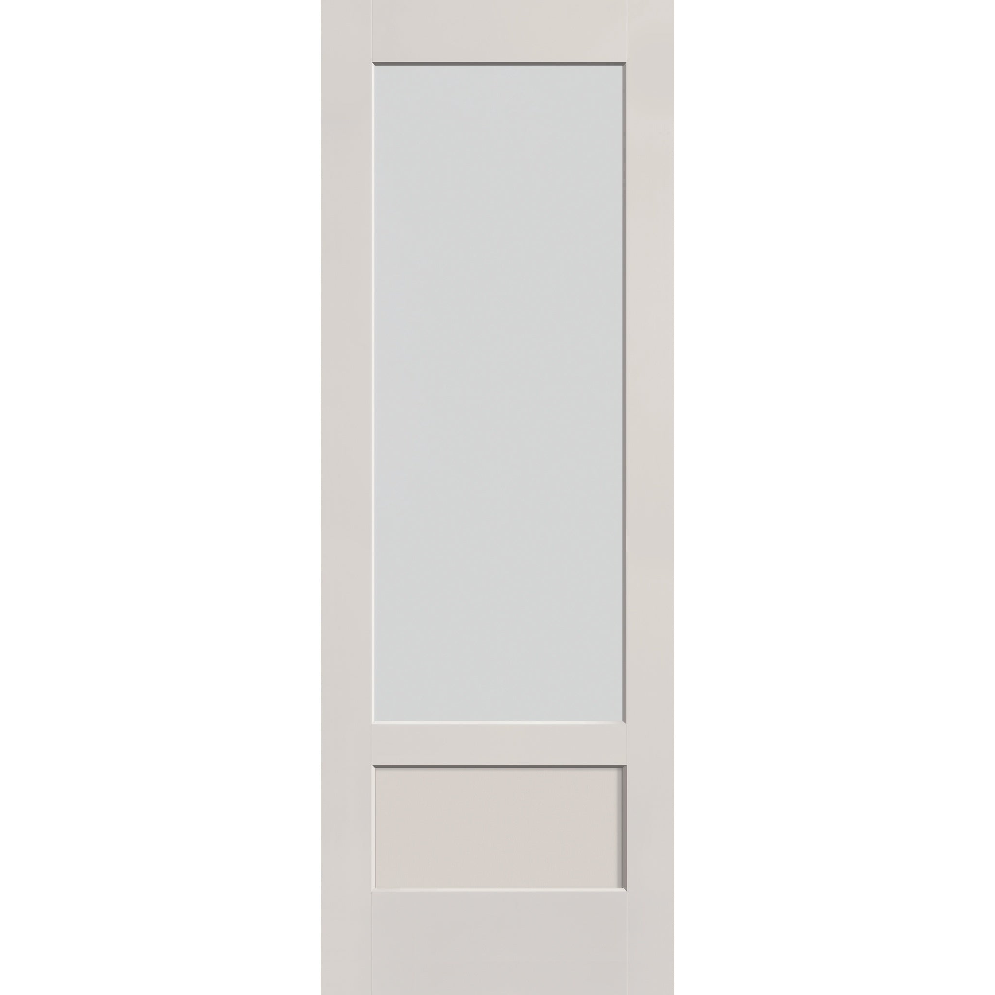 Frost flush glazed fiberglass entry door, 3/4 lite shaker, 34" x 96", white satin smooth finish
