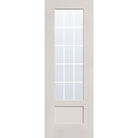 15 light grille flush glazed fiberglass entry door, 3/4 lite shaker, 34" x 96", white satin smooth finish, white grilles between glass