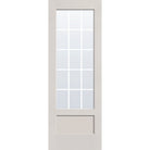 15 light grille flush glazed fiberglass entry door, 3/4 lite shaker, 34" x 96", white satin smooth finish, white grilles between glass