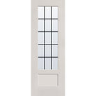 15 light grille flush glazed fiberglass entry door, 3/4 lite shaker, 34" x 96", white satin smooth finish, white grilles between glass