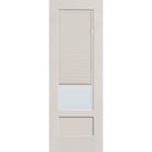 Raise & Lower Blinds flush glazed fiberglass entry door, 3/4 lite shaker, 34" x 96", white satin smooth finish, white blinds