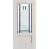 Berkley flush glazed hurricane-rated fiberglass entry door, 3/4 lite shaker, 36" x 80", white satin smooth finish, Patina caming