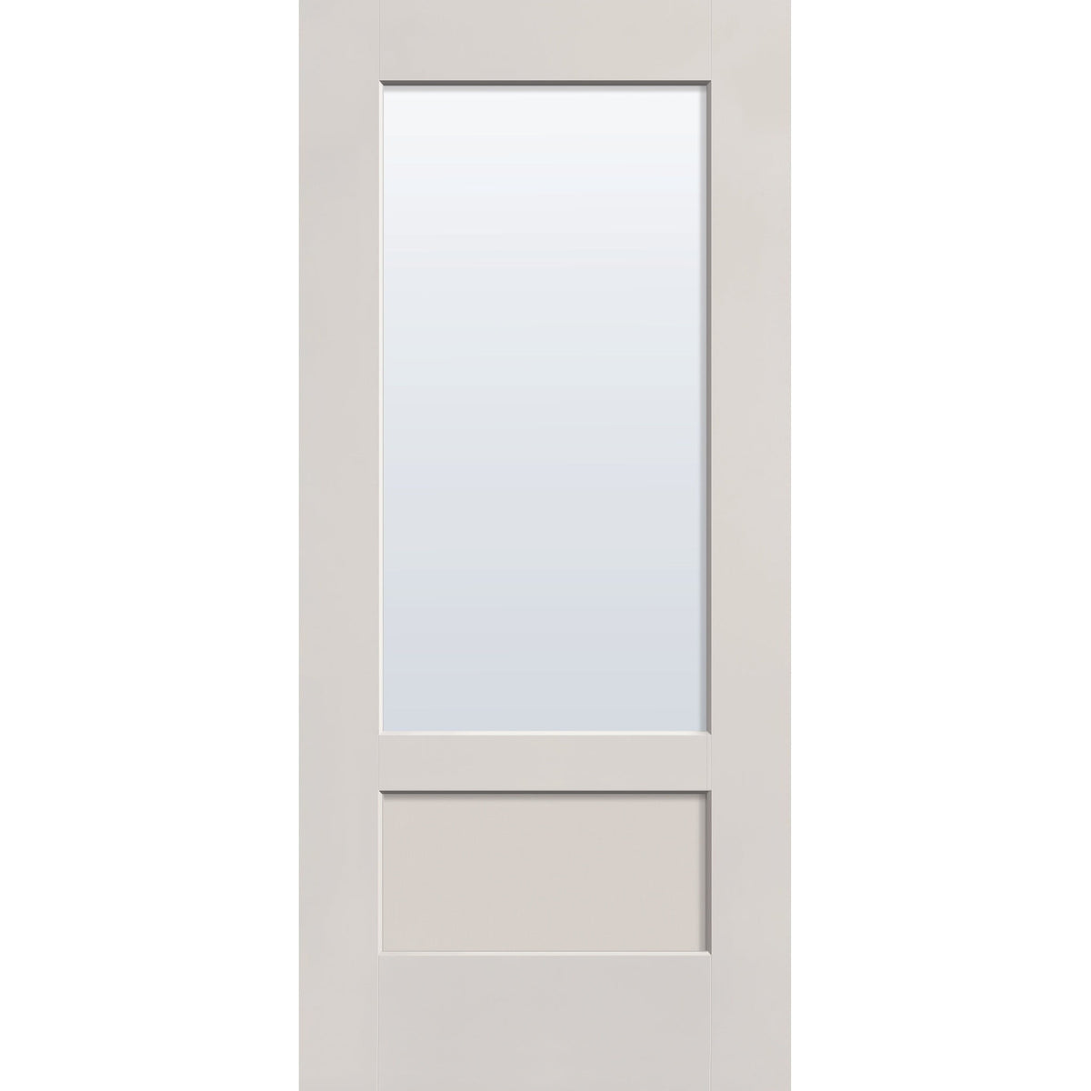 Clear flush glazed hurricane-rated fiberglass entry door, 3/4 lite shaker, 36" x 80", white satin smooth finish