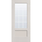 12 light grille flush glazed hurricane-rated fiberglass entry door, 3/4 lite shaker, 36" x 80", white satin smooth finish, white grilles between glass