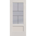 Rill flush glazed hurricane-rated fiberglass entry door, 3/4 lite shaker, 36" x 80", white satin smooth finish, Black Aluminum caming
