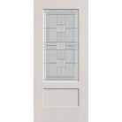 Austin flush glazed fiberglass entry door, 3/4 lite shaker, 36" x 80", white satin smooth finish, Satin Nickel caming