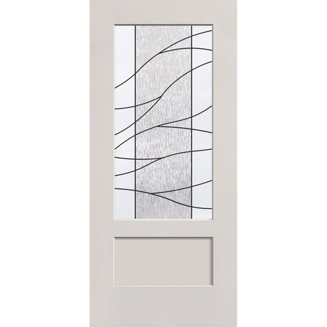 Briselle flush glazed fiberglass entry door, 3/4 lite shaker, 36" x 80", white satin smooth finish, Patina caming