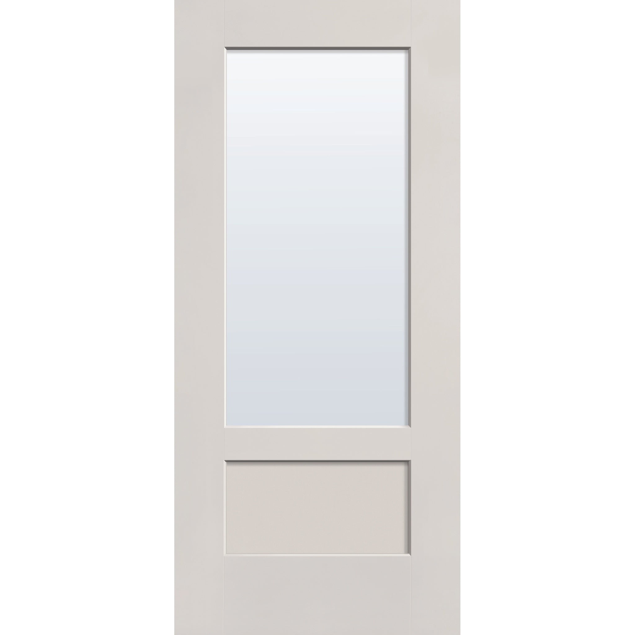 Clear flush glazed fiberglass entry door, 3/4 lite shaker, 36" x 80", white satin smooth finish