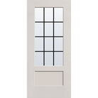 12 light grille flush glazed fiberglass entry door, 3/4 lite shaker, 36" x 80", white satin smooth finish, white grilles between glass