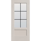6 light grille flush glazed fiberglass entry door, 3/4 lite shaker, 36" x 80", white satin smooth finish, white grilles between glass