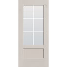 6 light grille flush glazed fiberglass entry door, 3/4 lite shaker, 36" x 80", white satin smooth finish, white grilles between glass