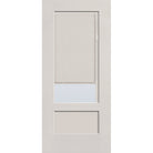 Raise & Lower Blinds flush glazed fiberglass entry door, 3/4 lite shaker, 36" x 80", white satin smooth finish, white blinds