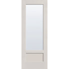 Clear flush glazed hurricane-rated fiberglass entry door, 3/4 lite shaker, 36" x 96", white satin smooth finish