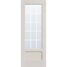 15 light grille flush glazed hurricane-rated fiberglass entry door, 3/4 lite shaker, 36" x 96", white satin smooth finish, white grilles between glass