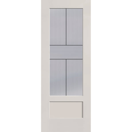 Rill flush glazed hurricane-rated fiberglass entry door, 3/4 lite shaker, 36" x 96", white satin smooth finish, Black Aluminum caming