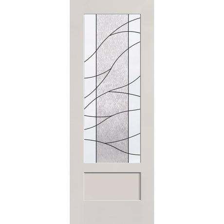 Briselle flush glazed fiberglass entry door, 3/4 lite shaker, 36" x 96", white satin smooth finish, Patina caming