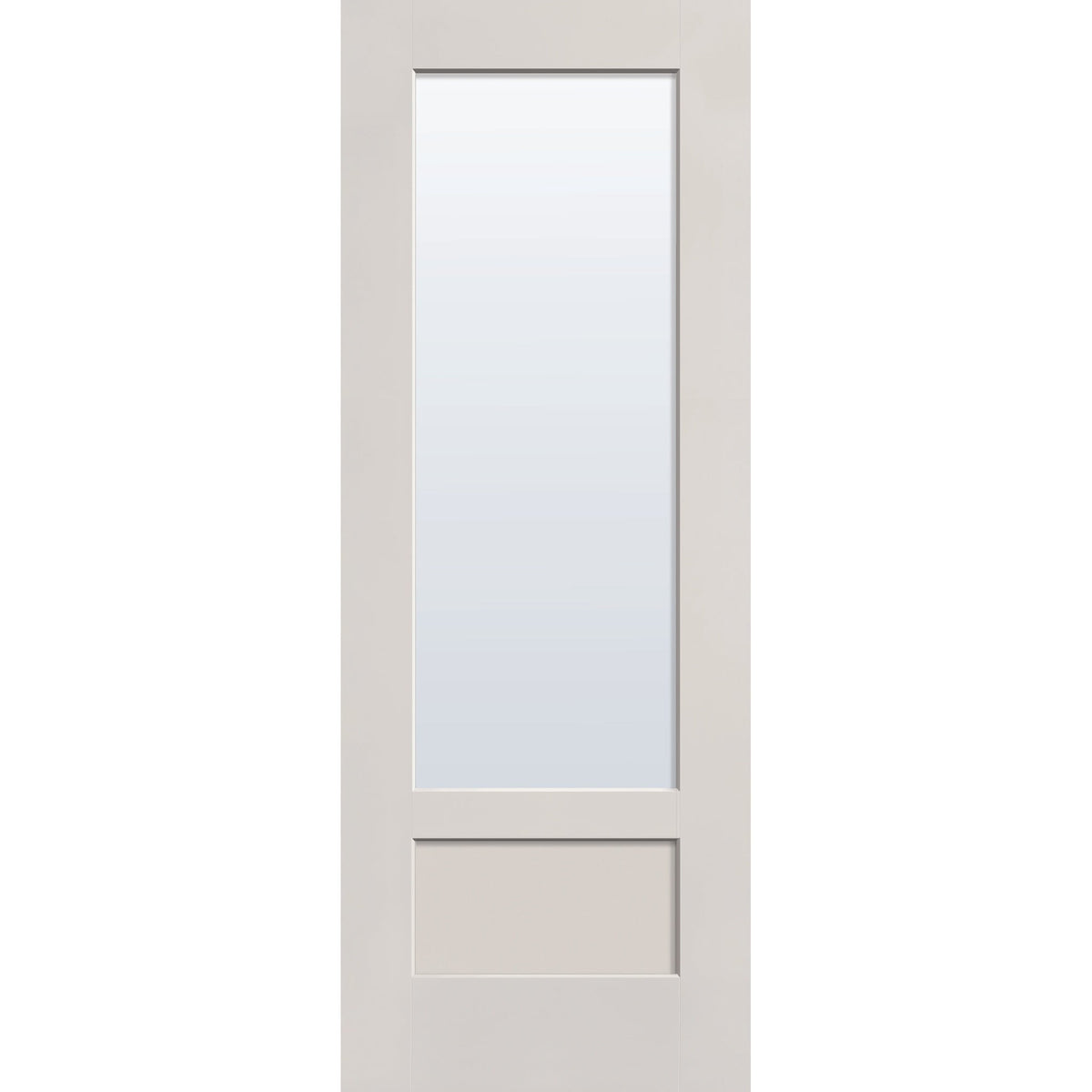 Clear flush glazed fiberglass entry door, 3/4 lite shaker, 36" x 96", white satin smooth finish