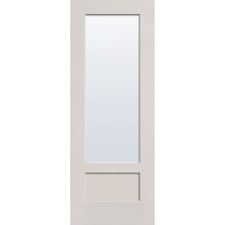 Clear flush glazed fiberglass entry door, 3/4 lite shaker, 36" x 96", white satin smooth finish