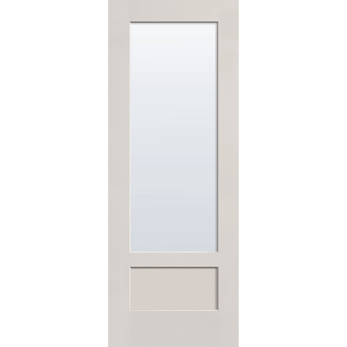 Clear flush glazed fiberglass entry door, 3/4 lite shaker, 36" x 96", white satin smooth finish