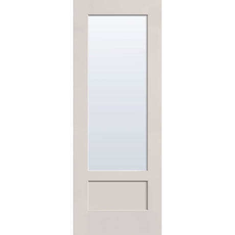 Clear flush glazed fiberglass entry door, 3/4 lite shaker, 36" x 96", white satin smooth finish