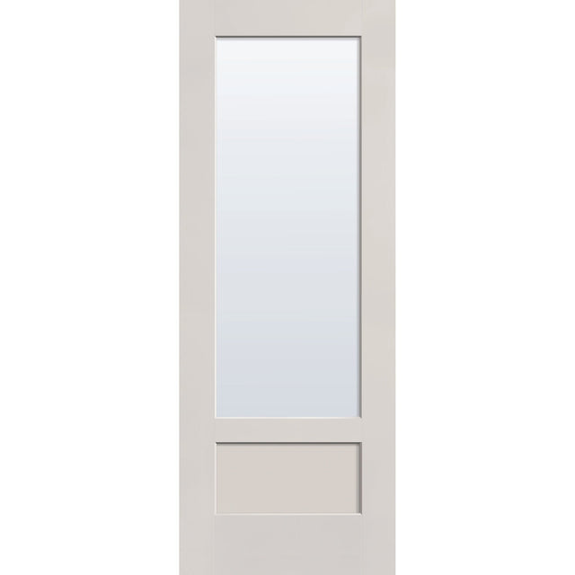 Clear flush glazed fiberglass entry door, 3/4 lite shaker, 36" x 96", white satin smooth finish