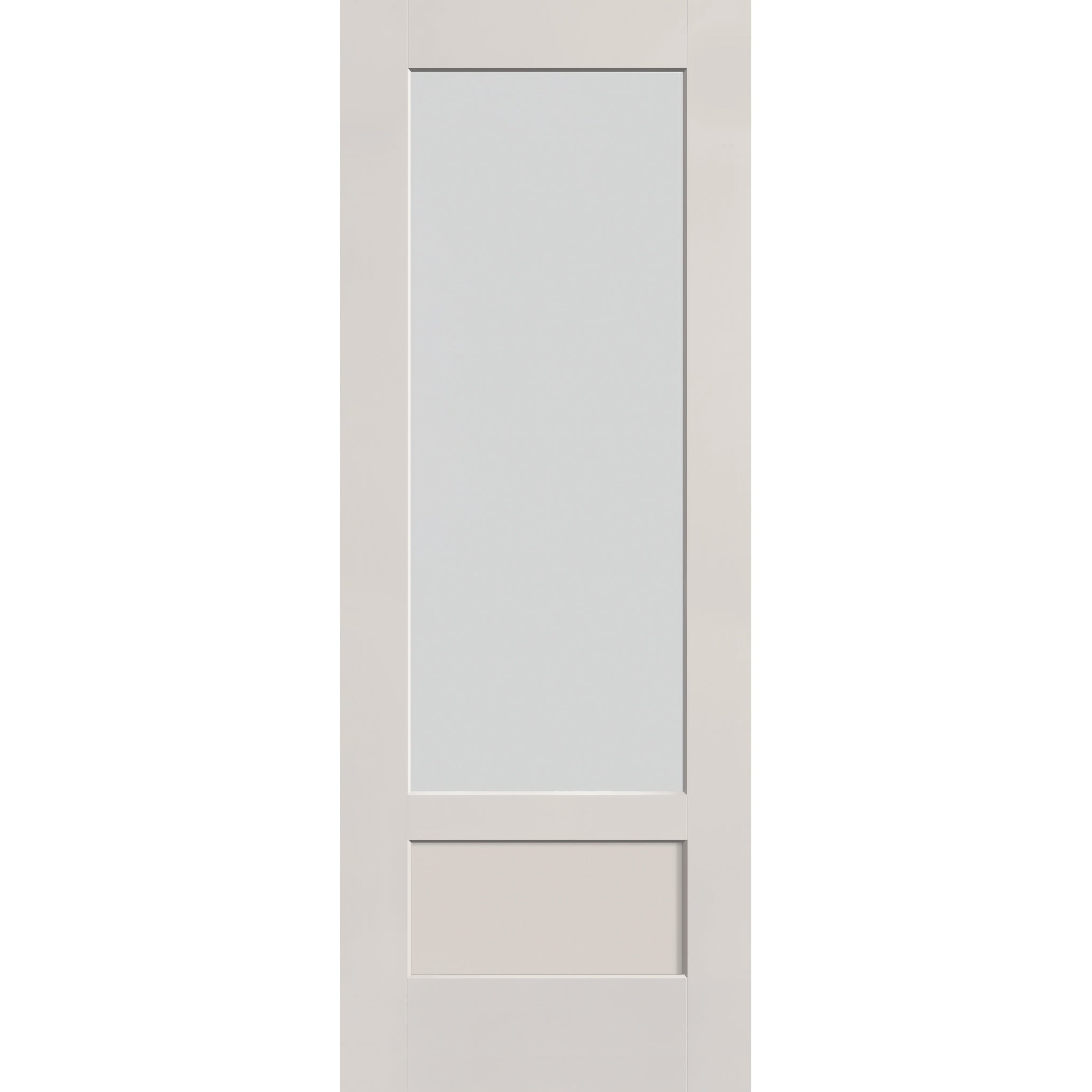 Frost flush glazed fiberglass entry door, 3/4 lite shaker, 36" x 96", white satin smooth finish