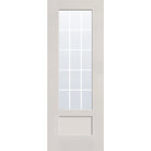 15 light grille flush glazed fiberglass entry door, 3/4 lite shaker, 36" x 96", white satin smooth finish, white grilles between glass