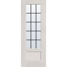 15 light grille flush glazed fiberglass entry door, 3/4 lite shaker, 36" x 96", white satin smooth finish, white grilles between glass