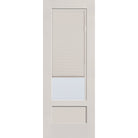 Raise & Lower Blinds flush glazed fiberglass entry door, 3/4 lite shaker, 36" x 96", white satin smooth finish, white blinds