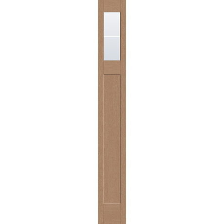 2 light grille flush glazed fiberglass sidelite panel, Craftsman top lite, 12" x 96", tan woodgrain finish, white grilles between glass