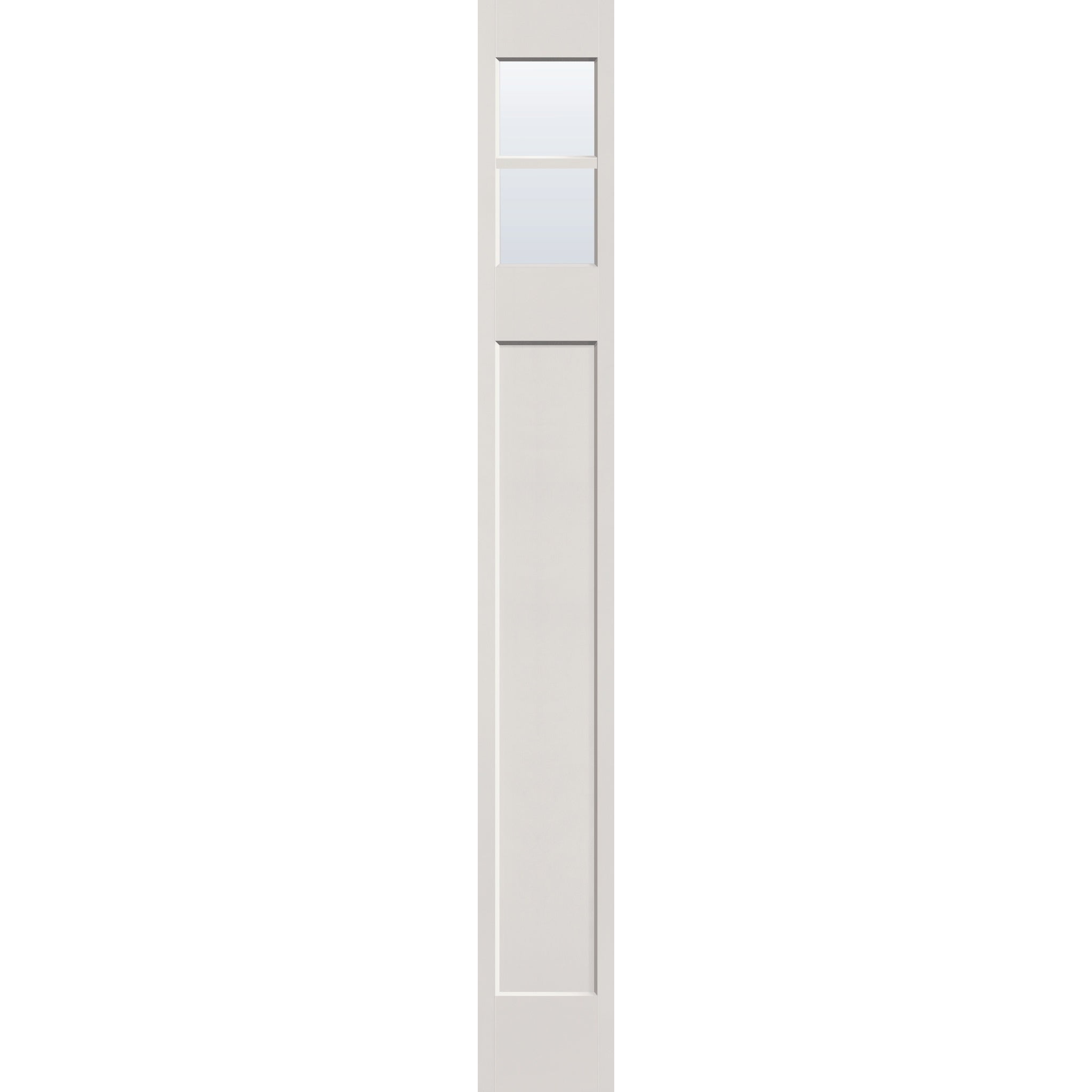 Clear flush glazed fiberglass sidelite panel, Craftsman top lite, 12" x 96", white satin smooth finish