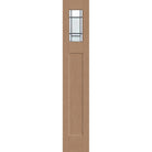 Berkley flush glazed fiberglass sidelite panel, Craftsman top lite, 14" x 80", tan woodgrain finish, Patina caming