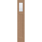 2 light grille flush glazed fiberglass sidelite panel, Craftsman top lite, 14" x 80", tan woodgrain finish, white grilles between glass